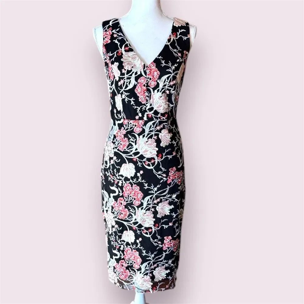 JAX Black Label Fully Embroidered Floral Sleeveless Dress Cocktail Wedding
